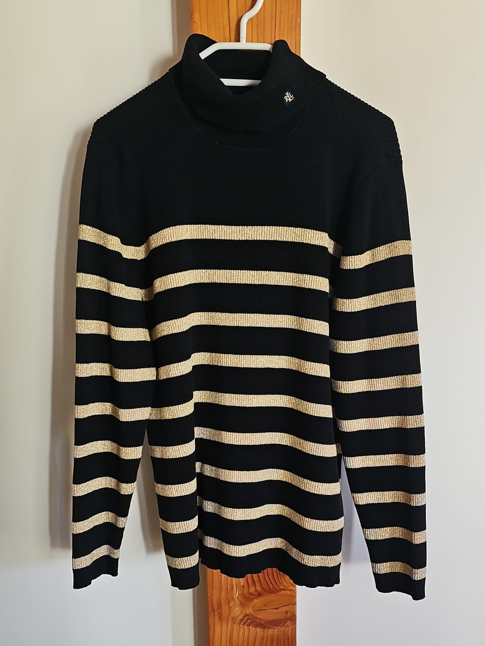 Ralph Lauren Gold Striped Turtleneck Sweater